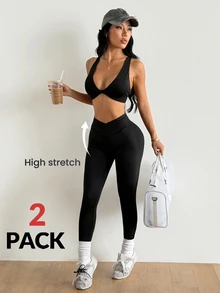 Coolane Women's Summer Twist Cross Yoga Running Fitness Exercise Sports Bra And Leggings Suit Workout Sets - Black - View 3