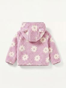 Baby Girl Fluffy Floral Print Long Sleeve Winter Autumn Jacket And Pants Casual Daily Outfit - Pink - View 7