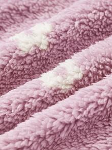 Baby Girl Fluffy Floral Print Long Sleeve Winter Autumn Jacket And Pants Casual Daily Outfit - Pink - View 5