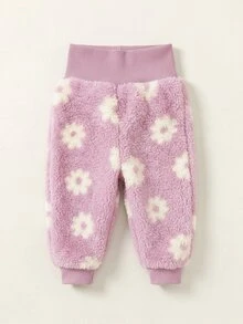 Baby Girl Fluffy Floral Print Long Sleeve Winter Autumn Jacket And Pants Casual Daily Outfit - Pink - View 6