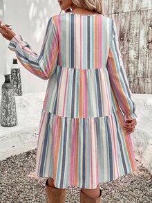 EMERY ROSE Striped Print Casual Minimalist Elegant Women's Autumn/Winter Mid-Length Dress - Multicolor - View 2