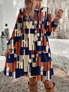 EMERY ROSE Women's Mid-Length Casual Minimalist Cartoon Pattern Dress Suitable For All Seasons - Multicolor - View 3