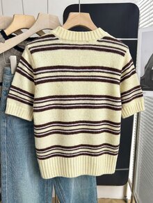 SHEIN Franclia 新款春夏韩版休闲宽松个性条纹撞色针织女式上衣 - 彩色 - 查看 2