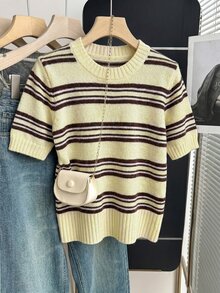 SHEIN Franclia 新款春夏韩版休闲宽松个性条纹撞色针织女式上衣 - 彩色 - 查看 7