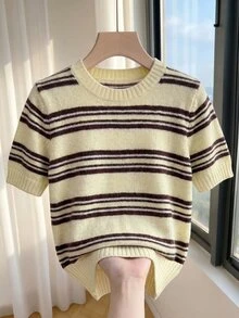 SHEIN Franclia 新款春夏韩版休闲宽松个性条纹撞色针织女式上衣 - 彩色 - 查看 4