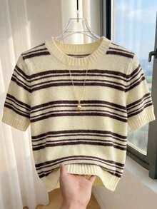 SHEIN Franclia 新款春夏韩版休闲宽松个性条纹撞色针织女式上衣 - 彩色 - 查看 3