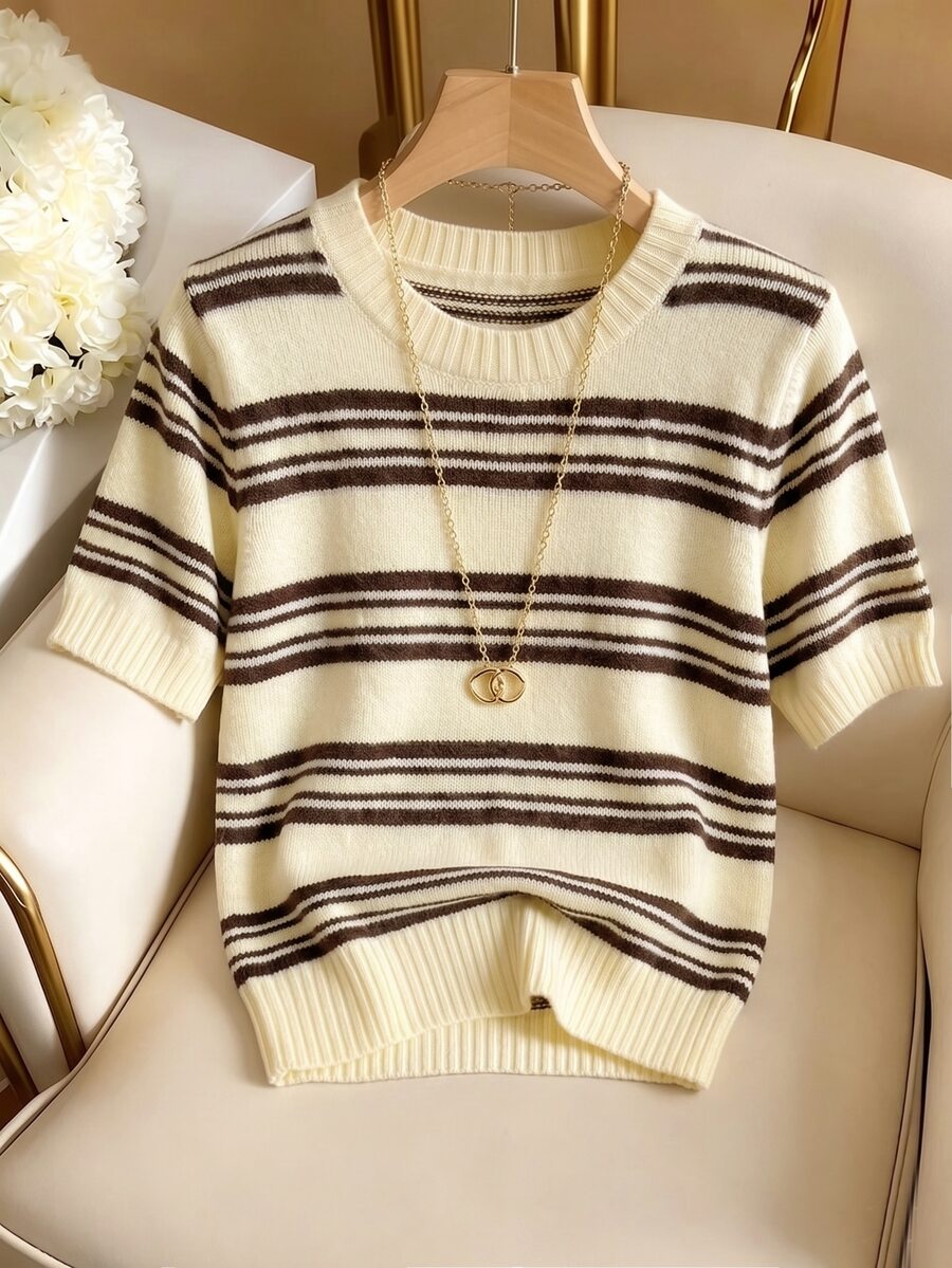 SHEIN Franclia 新款春夏韩版休闲宽松个性条纹撞色针织女式上衣 - 彩色 - 查看 1