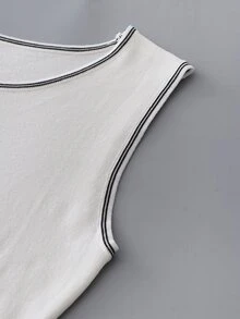 SHEIN Franclia 女款無袖及膝洋裝，輕盈春夏對比色A字裙 - 白色 - 查看 5