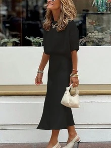 SHEIN PariChic New Short Sleeve Knitted Sweater With Round Neck For A Graceful Look - Black - View 3