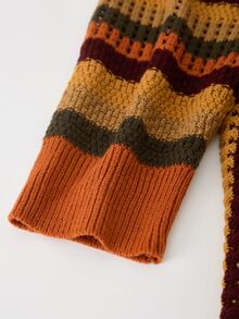 Rusticease Áo cardigan size lớn phối màu sọc kẻ phong cách thường ngày cho mùa Thu/Đông - Màu Đỏ Sâu - Xem 7