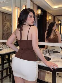 Vibekara European Women's Plus Size Vintage Tank Top Slimming Unique Striped Print Blouse - Brown - View 2