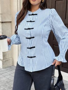 Easura Plus Size Women's Striped Button-Down Long Sleeve Casual Shirt - Multicolor - View 4