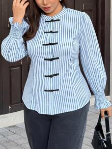 Easura Plus Size Women's Striped Button-Down Long Sleeve Casual Shirt - Multicolor - View 5