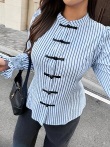 Easura Plus Size Women's Striped Button-Down Long Sleeve Casual Shirt - Multicolor - View 1