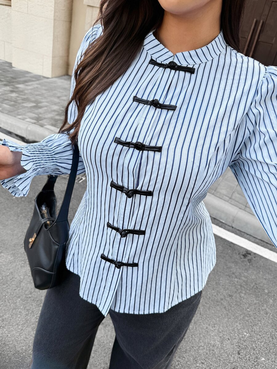 Easura Plus Size Women's Striped Button-Down Long Sleeve Casual Shirt - Multicolor - View 1