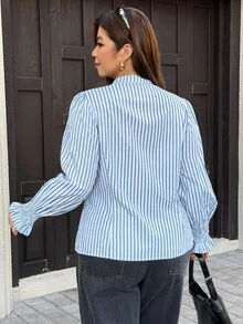 Easura Plus Size Women's Striped Button-Down Long Sleeve Casual Shirt - Multicolor - View 2