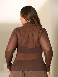 Lele Munniz Plus Size Women Tops Sheer Plain Seksi - Chocolate Brown - View 2