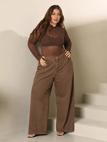 Lele Munniz Plus Size Women Tops Sheer Plain Seksi - Chocolate Brown - View 1