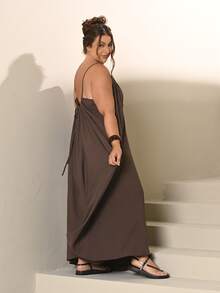 Lele Munniz Plus Size Women Open Back Loose Casual Tank Dress - Coffee Brown - View 4
