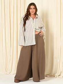 Lele Munniz Plus Size Women Fashion Solid Color Loose Long Pants Fall Cloth For Women - Khaki - View 1