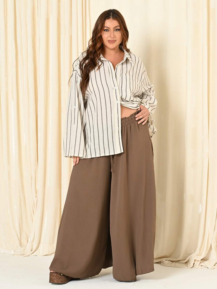 Lele Munniz Plus Size Women Fashion Solid Color Loose Long Pants Fall Cloth For Women - Khaki - View 1