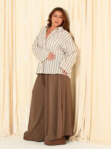 Lele Munniz Plus Size Women Fashion Solid Color Loose Long Pants Fall Cloth For Women - Khaki - View 5