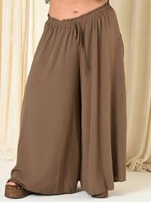 Lele Munniz Plus Size Women Fashion Solid Color Loose Long Pants Fall Cloth For Women - Khaki - View 3