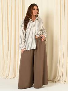 Lele Munniz Plus Size Women Fashion Solid Color Loose Long Pants Fall Cloth For Women - Khaki - View 4