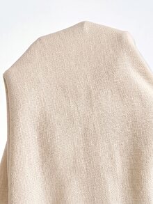 SHEIN 孕婦純色捲袖鈕扣設計襯衫與可調腰圍長褲 2件套 秋季 - 杏色 - 查看 8