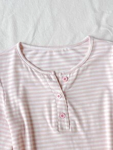 SHEIN 青少年女孩條紋休閒百搭日常長袖T恤 - 棕色 - 查看 5
