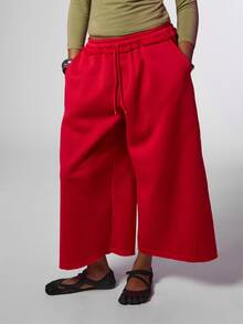 COUREZ Women Low Rise Baggy Cropped Y2K Spring Casual Going Out Sweatpants - Red - View 4