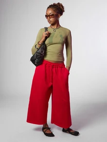 COUREZ Women Low Rise Baggy Cropped Y2K Spring Casual Going Out Sweatpants - Red - View 2