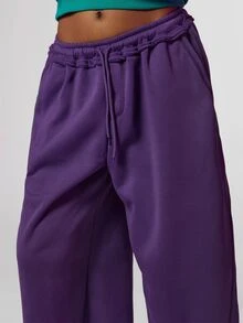 COUREZ Low Rise Baggy Cropped Sweatpants , Y2K Fall For Women Grey Casual Autumn Rave Club Comfy Pants For Women - Purple - View 8