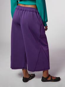 COUREZ Low Rise Baggy Cropped Sweatpants , Y2K Fall For Women Grey Casual Autumn Rave Club Comfy Pants For Women - Purple - View 3