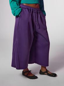 COUREZ Low Rise Baggy Cropped Sweatpants , Y2K Fall For Women Grey Casual Autumn Rave Club Comfy Pants For Women - Purple - View 4