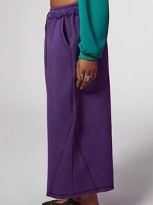 COUREZ Low Rise Baggy Cropped Sweatpants , Y2K Fall For Women Grey Casual Autumn Rave Club Comfy Pants For Women - Purple - View 7