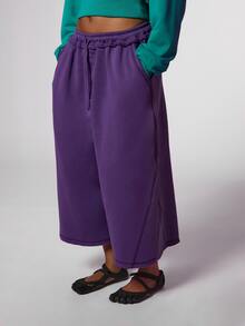 COUREZ Low Rise Baggy Cropped Sweatpants , Y2K Fall For Women Grey Casual Autumn Rave Club Comfy Pants For Women - Purple - View 6
