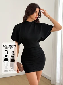 SHEIN Tall Gaun Mini Wanita - Hitam - View 4