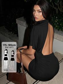 SHEIN Tall Gaun Mini Wanita - Hitam - View 3