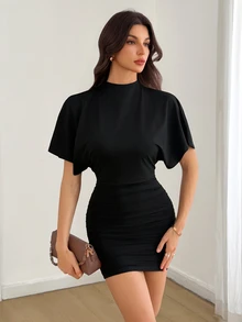 SHEIN Tall Gaun Mini Wanita - Hitam - View 10