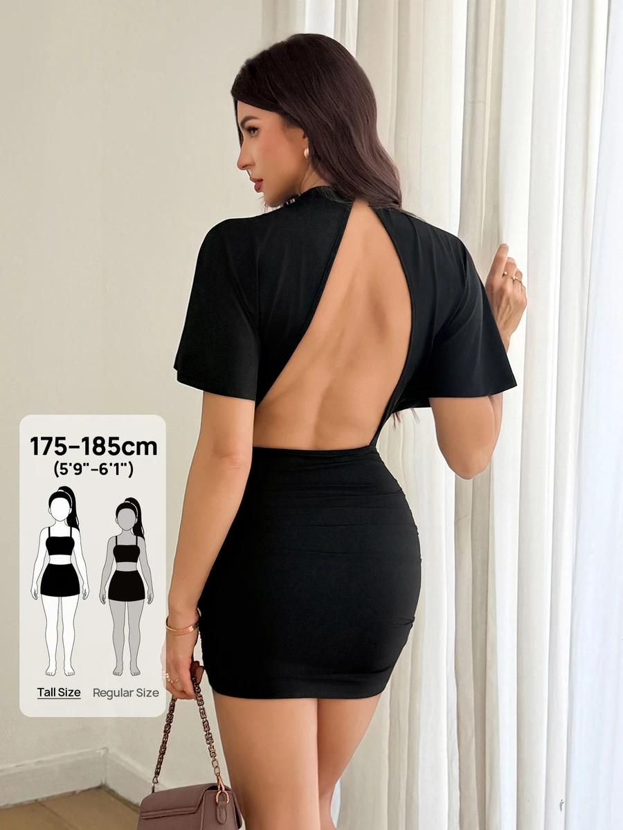 SHEIN Tall Gaun Mini Wanita - Hitam - View 1