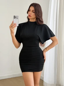 SHEIN Tall Gaun Mini Wanita - Hitam - View 9