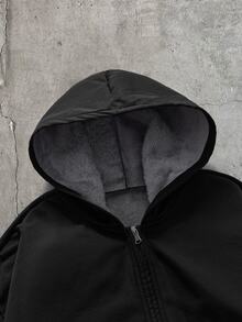 AXEPEAK Men's Letter Print Long Sleeve Zip-Up Hooded Jacket - Black - View 3