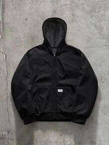 AXEPEAK Men's Letter Print Long Sleeve Zip-Up Hooded Jacket - Black - View 4