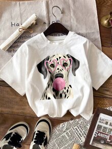 Ritzy Row Red Abstract Art Print Short-Sleeved Crew Neck Casual Shirt, Suitable For Spring And Summer, Women's Wear - Black - View 4