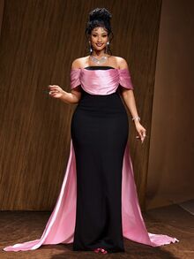 Maweii New Colorblock Elegant Slim Fit Elegant Long Dress - Black - View 3