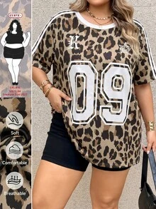 SHEIN CURVE+ 大尺碼 22W 休閒極簡寬鬆圓領女款 T 恤，適合秋冬穿著 - 彩色 - 查看 1