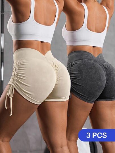 Solea Cove Seamless High Elasticity Yoga Fitness Women Plus Size Sports Shorts With Sand-Washed Effect