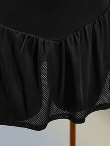 Amplova Women's Black & White Contrast Camisole Top + Skort Mesh Fabric Patchwork Sports Set - Black and White - View 7