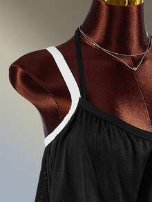 Amplova Women's Black & White Contrast Camisole Top + Skort Mesh Fabric Patchwork Sports Set - Black and White - View 8